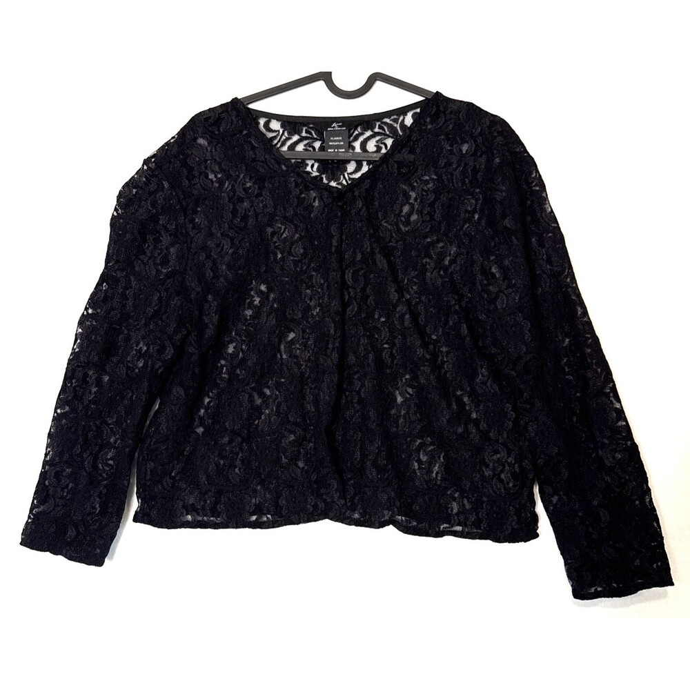 Lennie For Nina Leonard Open Front Black Lace Cardigan Sz XL Layering Whimsigoth